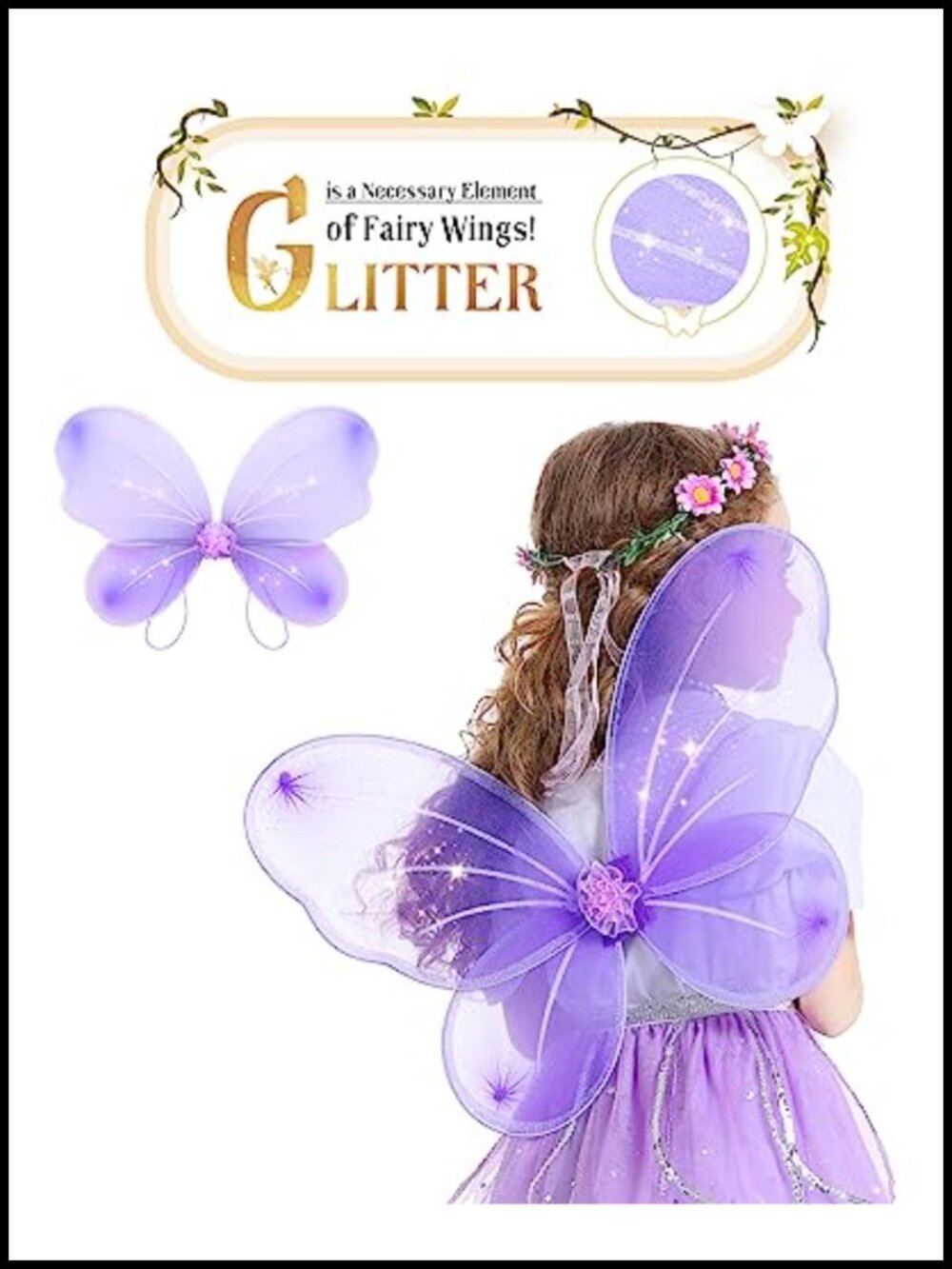 Fairy Wings for Girls Costume Dress Up Party Halloween Pretend Play - Picture 3 of 5
